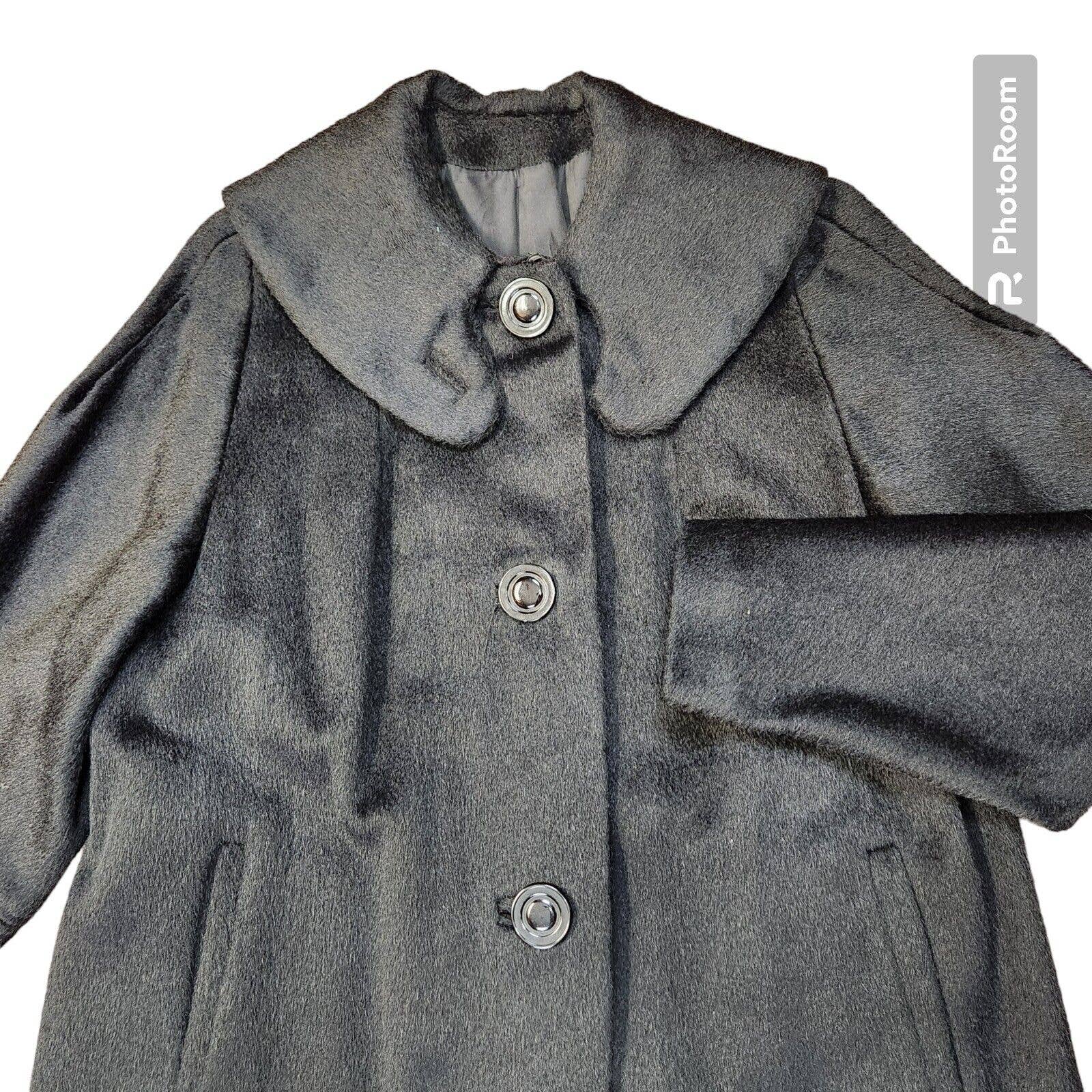 Vintage Peerless 100% Alpaca Black Fur Trench Coat Women's Buttons Lined Read